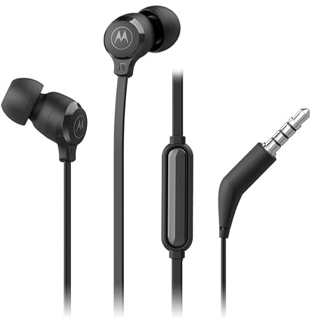 Motorola Lifestyle Sound Earbuds 3-S, Auriculares in-Ear con micrófono, Cable antienredos, Graves Profundos y diseño ergonómico con Ajuste cómodo, 3,5 mm, Negro