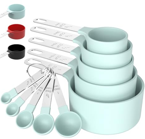 TILUCK Measuring Cups & Spoons Set, Stackable Cups and Spoons, Nesting Measure Cups with Stainless Steel Handle, Kitchen Gadgets for Cooking & Baking (Green)