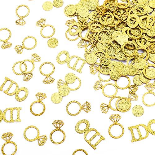 Prasacco Gold Hochzeit Tischkonfetti, Glitzer GoldHochzeit Dekorationen Diamant Ring Verlobung Party I DO Diamant Ring Runde Papier Dekor für Hochzeit Zeremonie Jahrestag Valentinstag