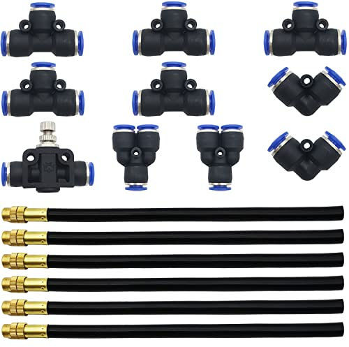 CESFONJER 8mm Quick Connector, 6 Pcs Quick Sprinkler Head Universal Adjustment, Watering and Flower Watering Irrigation Micro Spray New Nozzle, with 10 Pcs Air Push Quick Fittings