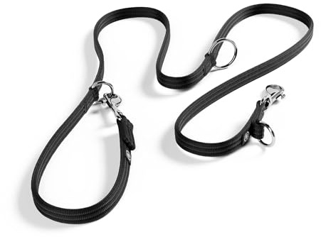BullyBillows Double Ended Lead For Dogs | Multi-Functional Training Dog Lead | Medium Or Long Length For Obedience Dog Training Or Distance Work | Black