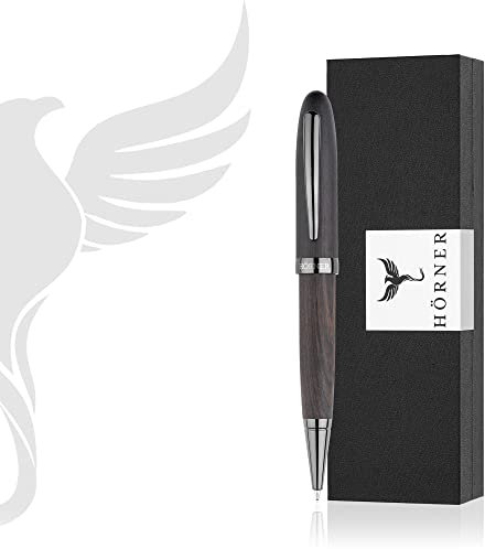 Hörner Imperius I Premium Kugelschreiber I Edle Geschenk-Box I Schreibfarbe Blau I Drehkugelschreiber I Hochwertiges Etui I Schwarzer Holzkugelschreiber I Stift für Männer und Frauen