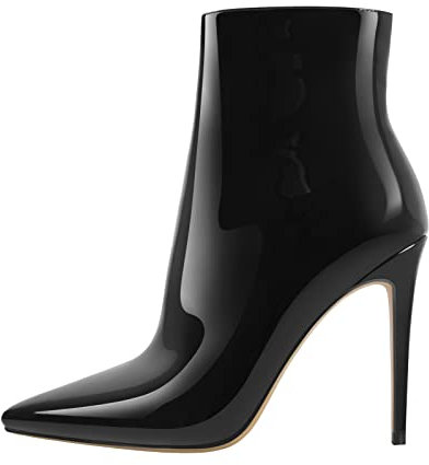 Only maker Damen Stiefeletten Stiletto Kurze Stiefel Spitze Zehen Ankle Boots Booties mit Zipper Lack Schwarz 46 EU