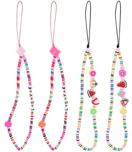 Gatuida Telefon-Anhänger, 4 Stück -Telefonanhänger-Armband, Perle Handgemachte Telefonkette Handy Lanyard Handgelenk Armband Niedlich Anti Verloren Telefon Armband