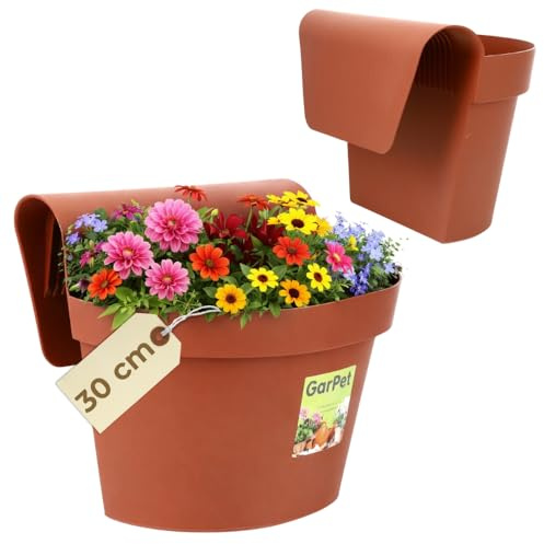 GarPet Geländertopf Balkon Hängeblumentopf mit Wasserspeicher Blumentopf zum Einhängen Blumentopf Balkongeländer Blumenkasten Geländer Geländerkasten Balkontopf Terracotta