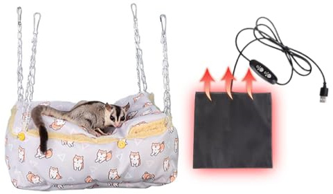 MANON ROSA Hamster Hideout Winter Bed - Cozy Pet Cage Accessory Heating Pad & Hanging Hammock Small Animals Syrian Sugar Gliders Chinchillas Squirrels Guinea Pigs Rats Rectangular Purple M