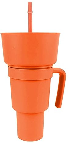 Qcwwy 2 in 1 Snack Drink Cup,Large Opening Plastic Beverage Top Snack Bowl Stadium Tumbler Cups Popcorn Drink Cup with Bowl (Orange)