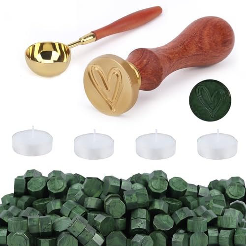 Siegelwachs-Set, 300 Stück Siegelwachs für Umschläge/Einladungen/Karten/Geschenke/Vintage-Wachsstempel (Dunkelgrün, Liebe)