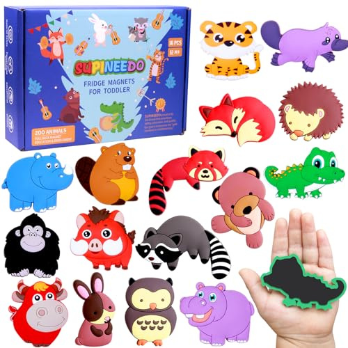SUPINEEDO Calamita da frigorifero per bambini da 1 a 3, magneti per frigorifero per bambini (16 scatole magnetiche a forma di animali)