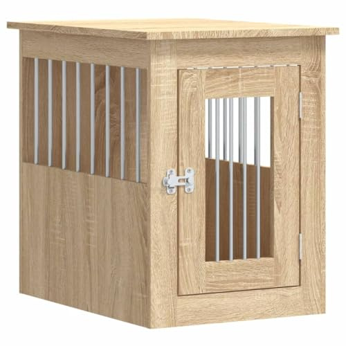 vidaXL Meuble de Cage pour Chiens, Niche pour Chiens avec Porte Verrouillable, Maison pour Chien, Table d'Appoint, Chêne Sonoma Bois d'Ingénierie