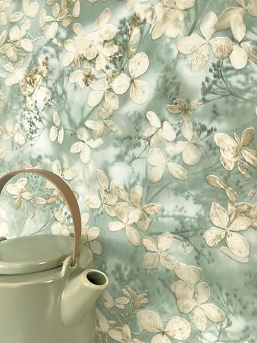 Newroom Tapete Grün Vliestapete Blätter - Mustertapete Floral Beige Creme Blumen Zweige Blumentapete Vintage Blüten Äste inkl. Tapezier-Ratgeber