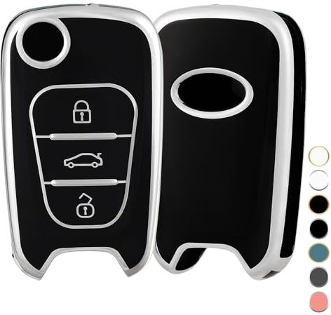 OFF WE GO Autoschlüssel Hülle Schlüsselhülle Cover für Hyundai i30 i20 i10 ix20 ix35 Schlüsselcover Schlüsselbox für Kia Sportage Ceed Soul Rio Picanto Venga Schlüssel Schutz Gehäuse, Schwarz Silber