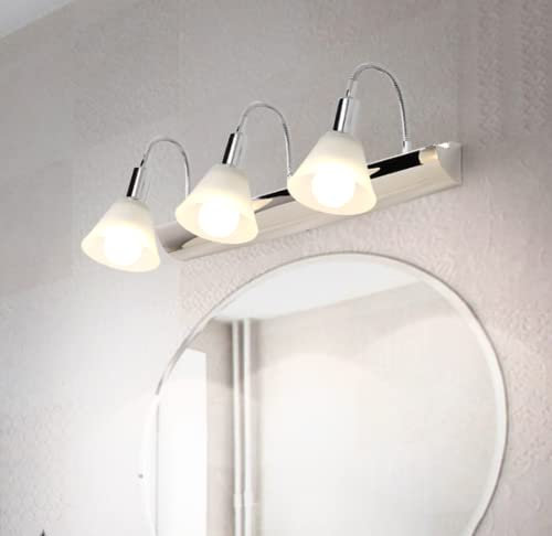 SSNCcNC Spiegelleuchte Badleuchte 3 Flammig Badlampe Spiegellampe Wandlampe Rostfreie Badezimmer 46 CM glas Lampenschirm Metall Schranklampe für Badspiegel Lampe E14 Lampenfassung