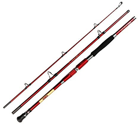 Teleskoprute,Angelrute Offshore Boat Angelrute Bootstange Gerade Griff Meer Angelrute, 1,8 Meter 2,1 Meter 2,4 Meter rot Drei-Sektion Boat Rod(Red_2.4)