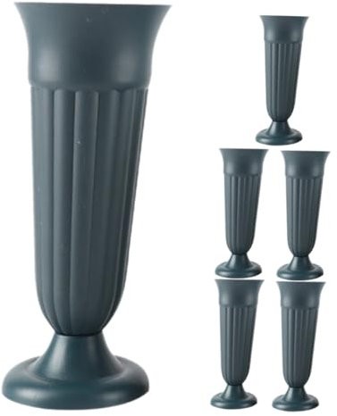 Vase Funéraire pour Cimetière 6 Pièces en Plastique Vert, Structure Stable