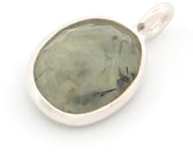 Vintageparts Anhänger aus 925 Silber mit gefasstem Prehnit 13,5 mm Schmuck selber machen, Anhänger für Ohrringe und Ketten