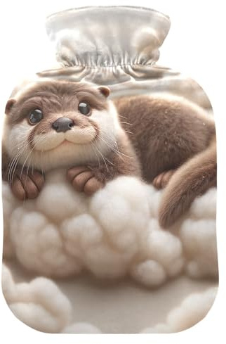 Otter Wärmflasche liegend auf den Wolken, mit weichem Bezug, Hand- und Fußwärmer, Wärmbeutel für Menstruationsbeschwerden, 1 Liter