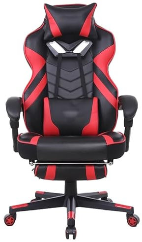 LVYWEX Gaming-Stuhl, PU-Material 360° drehbar Haushalt Computer Stuhl ergonomisch Stuhl Büro Sitz verstellbar Studie Schlafzimmer Rückenlehne(Red+Black,Nylon FEET_with)