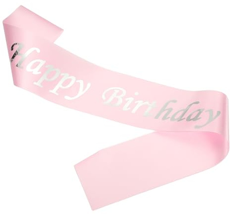 PATIKIL Banda de Cumpleaños para Niñas, Banda para Mujeres Sash Princesa Reina de Satén con Alfiler de Seguridad para Regalos Fiesta, Rosa con Letras Plateadas en Papel de Aluminio