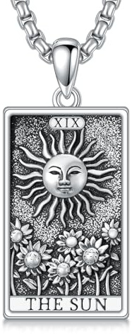 enjoylifecreative The Lovers/Moon/Sun/Strength/Ace of Swords Tarotkarten Halskette 925 Sterling Silber Totenkopf Sonne Mond Anhänger Kette Tarot Schmuck Geschenke für Damen und Herren