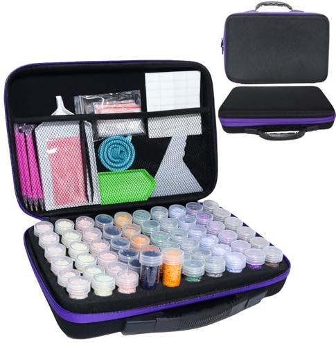 LEIYULY 60 Slots Storage Container for Diamond Art Kits with diamond art pens Tools and Portable Bead Storage Boxes, Diamond Art Storage Case and Diamond Art Storage Case