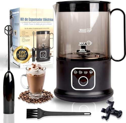 DAVANSU Super Pack di schiumalatte premium + frusta latte + ricambio | schiumatoio elettrico con schermo LCD touch | latte frother | scaldlatte con spazzola per pulizia