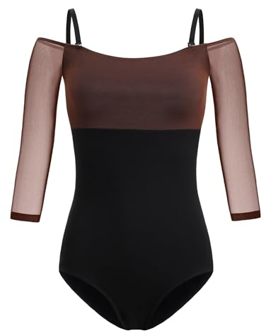 HROYL Body da Danza Donna con Off the Shoulder Manica 3/4 Leotard da Balletto Body Top Ginnastica,XL