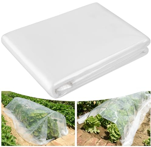 Duzlee Heavy Duty Polythene Sheeting, 2M X 12M Extra Thick Clear Plastic Cover Sheets, Waterproof Dustproof PE Film for Gardening, Greenhouse, Building Insulation, Rubble Protection (2m x 12m)