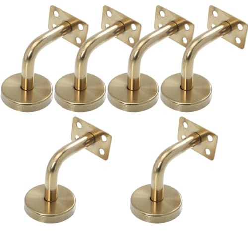Operitacx Soportes De Pasamanos Para Escaleras De Acero Inoxidable 304, Color Dorado Titanio, Soportes Fijos Para Barandilla Interior, Kit De 6 Piezas, Uso Escaleras Interiores