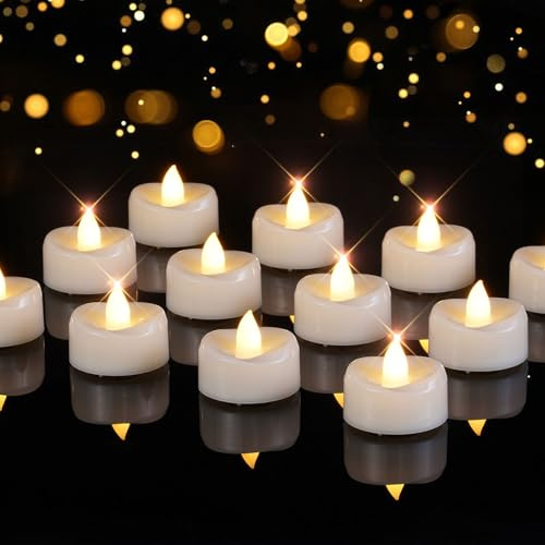 AMAGIC 12 Pack Warm White Tea Lights Battery Candle FLameless, Realistic Bright Last 100 Hours for Home Decoration Christmas Halloween Eve Christmas Decoration