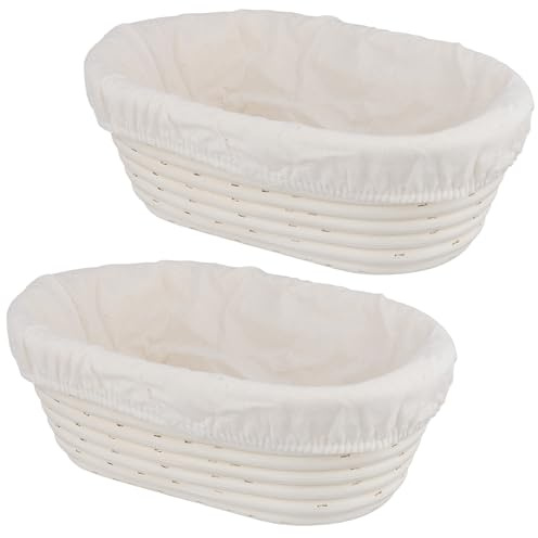 SYUTBOU 2 Stück 25 x 15 x 8cm Gärkörbchen Oval, Brot Gärkorb mit Leineneinsatz, Naturrattan Oval Brotkörbchen für Hausgemachtes Brot