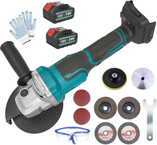 Akku-Winkelschleifer mit 2 Akkus,12 Zubehörteilen,125mm Bürstenloser Winkelschleifer,11000U/min, zum Schleifen,Schneiden und Polieren