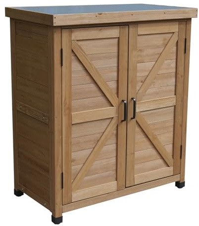 OAFNLWU Armario de jardín exterior de madera, 80 x 45 x 93 cm, color gris, resistente al agua, patas ajustables en altura, 2 puertas, 2 estantes (naranja)