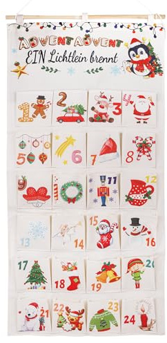 ALONK 2025 Adventskalender zum Befüllen Aufhängen, Wiederverwendbar Stoff Adventskalender zum Befüllen, Weihnachten Wandkalender mit 24 Stoffbeutel(100x50cm)