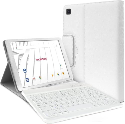 KARYLAX - Étui de Protection Blanc avec Clavier Azerty Bluetooth pour Tablette Thomson Origin 1010 (10,1 Pouces)