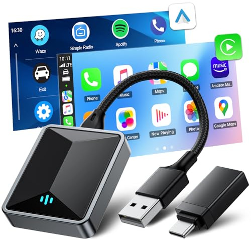 LAMTTO CarPlay Wireless Adapter 2 in 1 Android Auto Car Play Dongle Box von Wired CarPlay auf Kabellos mit 5.8 GHz WiFi Plug & Play, USB Type-C Unterstützt iOS 10+ Android 11+ und Autos ab 2016