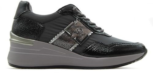mysoft - Zapatillas Deportivas,Sneakers,cordón elástico,Hecha con Piel sintética y Tela,Suela de Goma para: Mujer Color: Negro Talla:38