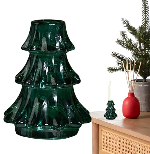 Yhsioaklo Portavelas con Diseño de Árbol de Navidad | Decoración Navideña con Estilo Vintage de Vidrio - Portavelas para Árbol De Navidad,para Reuniones Repisa De Chimenea Chimenea Mesa Centros De