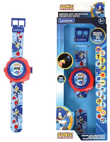 LEXIBOOK, Sonic The Hedgehog, Adjustable Projection Watch Digital Screen, Projects 20 Images of Sonic, for Children, Blue/red, DMW050SNLXB