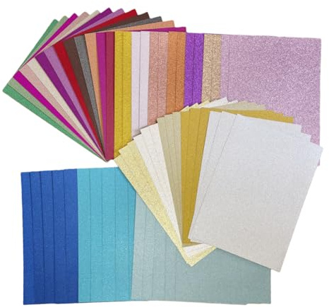 Glitzerpapier zum Basteln, 57 Blatt A4 28 Farben 250g/m² Glitzer Kartonpapier, Buntes Bastelpapier für Geschenkverpackung und DIY-Projekte
