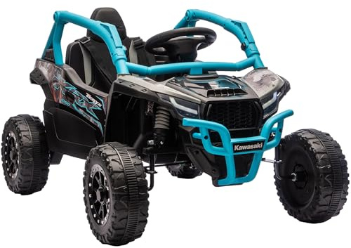 AIYAPLAY Coche Eléctrico para Niños 12V, Kawasaki Teryx KRX 1000, Coche de Batería UTV con 2 Motores, Control Remoto 2,4G, Suspensión Trasera, Faros, USB, para Niños de +3 Años, Azul