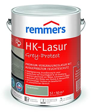 Remmers HK-Lasur 3in1 Grey-Protect silbergrau, 5 Liter, Holzlasur aussen, 3n1: Imprägnierung, Grundierung & Lasur, Holzschutz vor Feuchtigkeit & UV-Strahlung