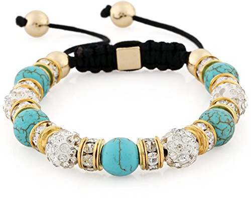 Morella Damen Armband Steinperlen und Zirkonia Strass verstellbar Gold