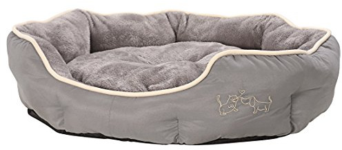 Dehner Lieblinge Hundebett und Katzenbett Sammy, oval, ca. 70 x 65 x 14 cm, Polyester, grau | waschbares Tierbett, Polyester, auch als Katzenbett nutzbar