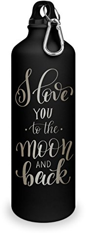 printplanet Trinkflasche mit Gravur - Motiv wählen, Aluminiumflasche mit Gravur, Sportflasche - Farbe weiß/schwarz