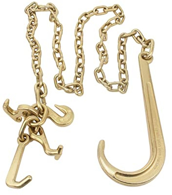Mytee Products 5/16 x10' Leg G70 15 Long Shank J Hook Tow Chain w/RTJ Cluster Hook & Grab Hook - 4700 lbs WLL Heavy Duty Transport Truck Chain for Car Wrecker Recovery - Towing Equipment