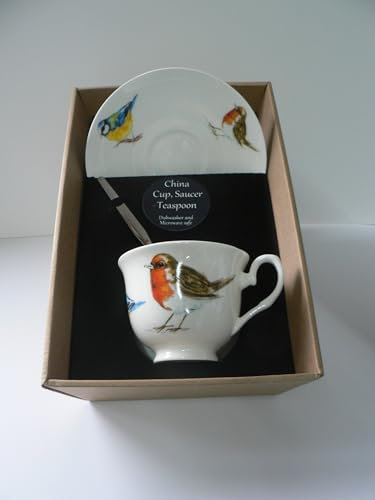 Garden Birds cup and saucer set,boxed bone china gift boxed set wtih teaspoon