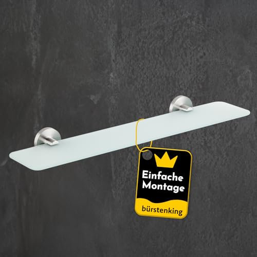 Bürstenking Glasablage 52 cm, stilvolles Glasregal fürs Badezimmer, einfache Wandmontage, ideal für die Ablage von Kosmetik & Schmuck, Badezimmer Wandregal aus satiniertem Glas, Teil der Serie 190