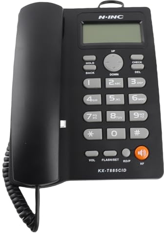 Lazmin Teléfono Fijo con Cable, identificador de Llamadas Teléfono Llamadas Manos Libres Oficina en el hogar Hotel Teléfono Fijo(Negro)