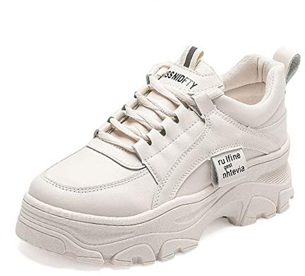 NCNDB Women's Fashion Super Chunky Sport Sneakers Lace Ups Trainers Running Shoes for Girls Size 6 Beige